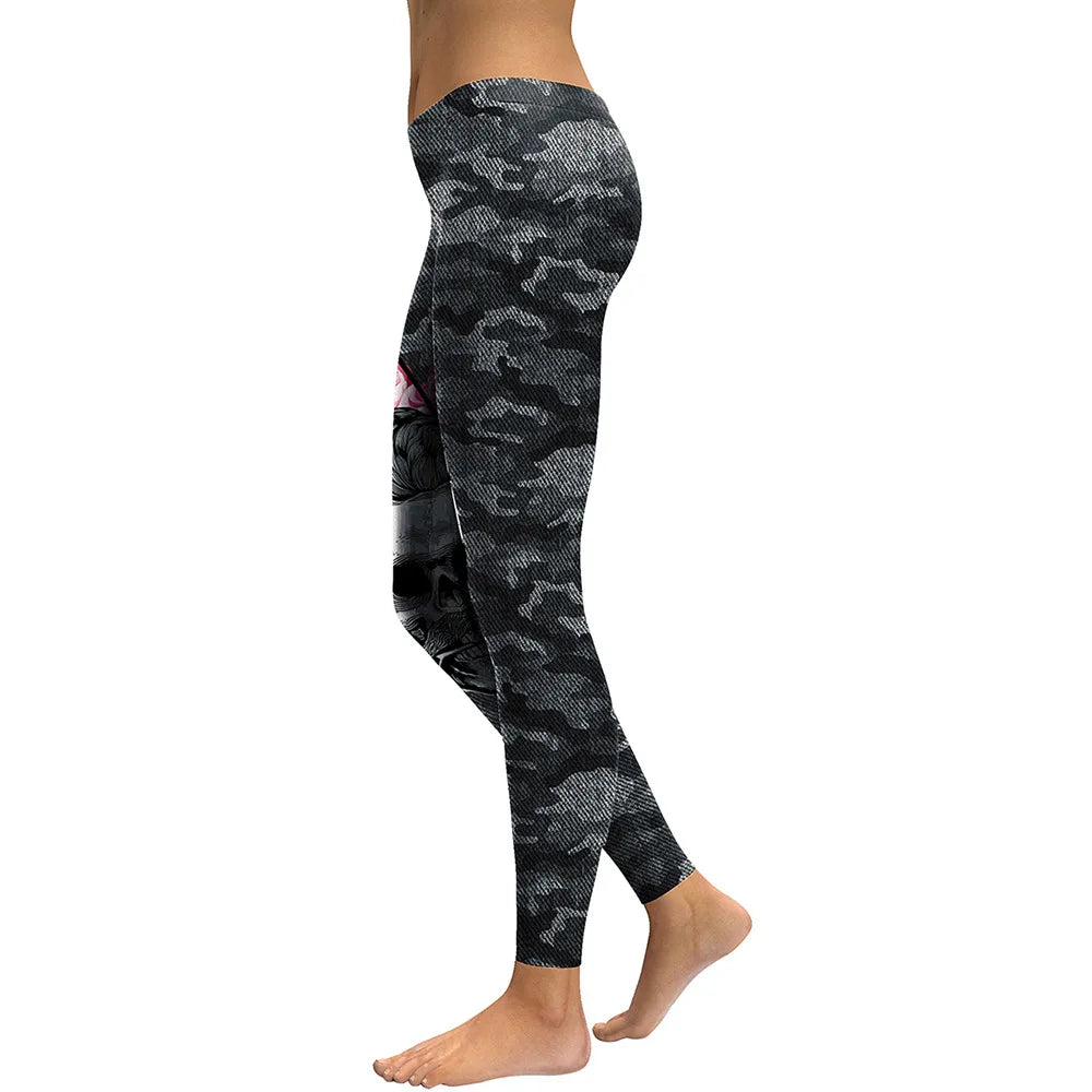 NADANBAO New Arrival Leggings Women Skull Head 3D Printed Camouflage Legging Workout Leggins Slim Elastic Pants Legins
