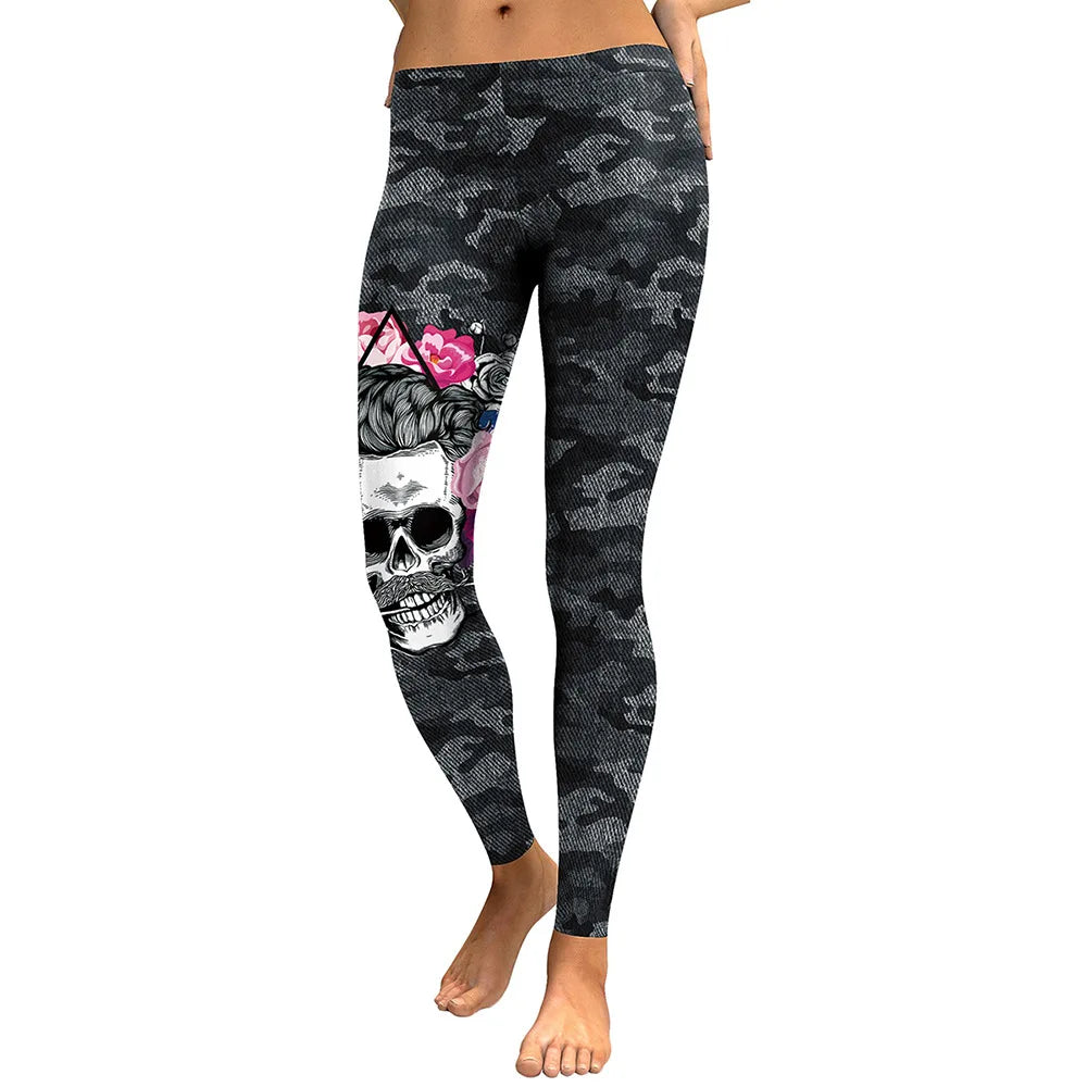 NADANBAO New Arrival Leggings Women Skull Head 3D Printed Camouflage Legging Workout Leggins Slim Elastic Pants Legins