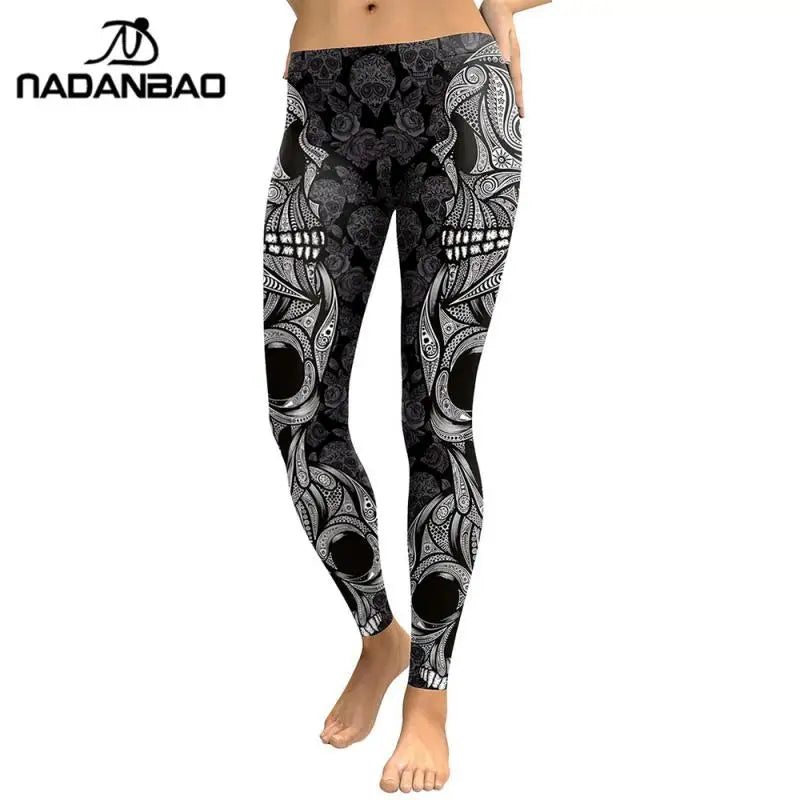 NADANBAO New Arrival Leggings Women Skull Head 3D Printed Camouflage Legging Workout Leggins Slim Elastic Pants Legins