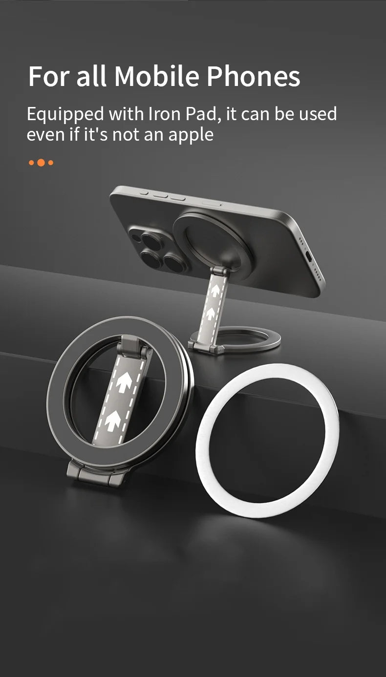 2025 Double Sided MagSafe Phone Stand Magnetic Phone Ring Holder Kickstand Magnet Grip for iPhone 15 16 Android Gym Car Holder