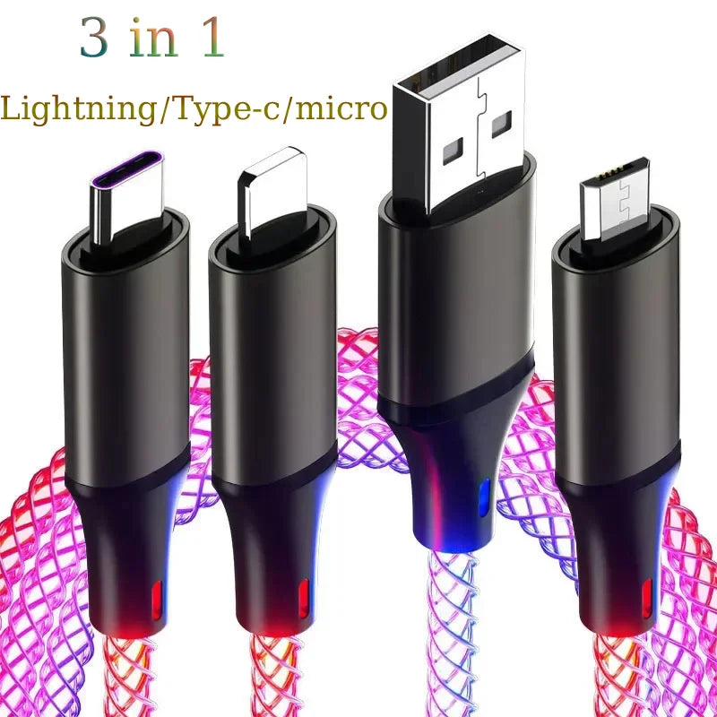 66W Color Light USB C Fast Charging Cable For Xiaomi Huawei Samsung Dual Type-C Phone Charging Data Cord For iPhone 15 Pro Max