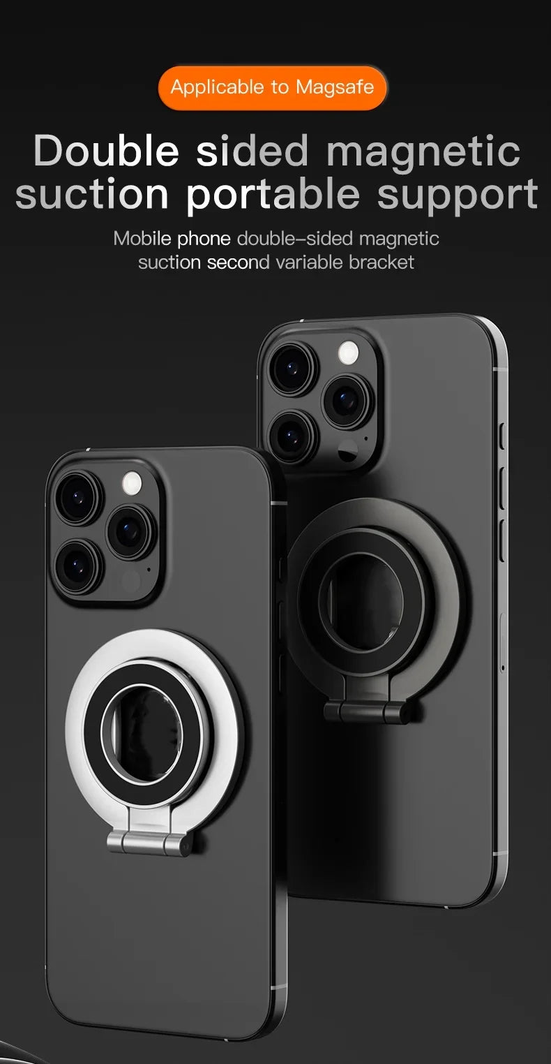 Double-Sided Holder Foldable 360° Rotating Stand with Strong Magnet & Finger Grip Suppor