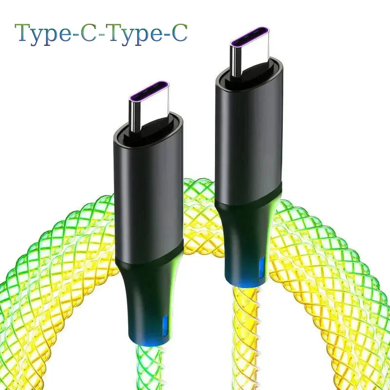 66W Color Light USB C Fast Charging Cable For Xiaomi Huawei Samsung Dual Type-C Phone Charging Data Cord For iPhone 15 Pro Max