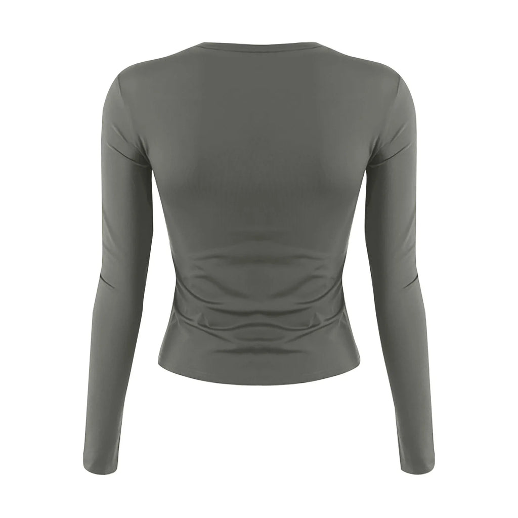 Cotton O Neck Long Sleeve Shirt Women Sexy Cropped Tops 2025 Autumn Black Casual Skinny Slim Basic Woman T Shirts White Clothing