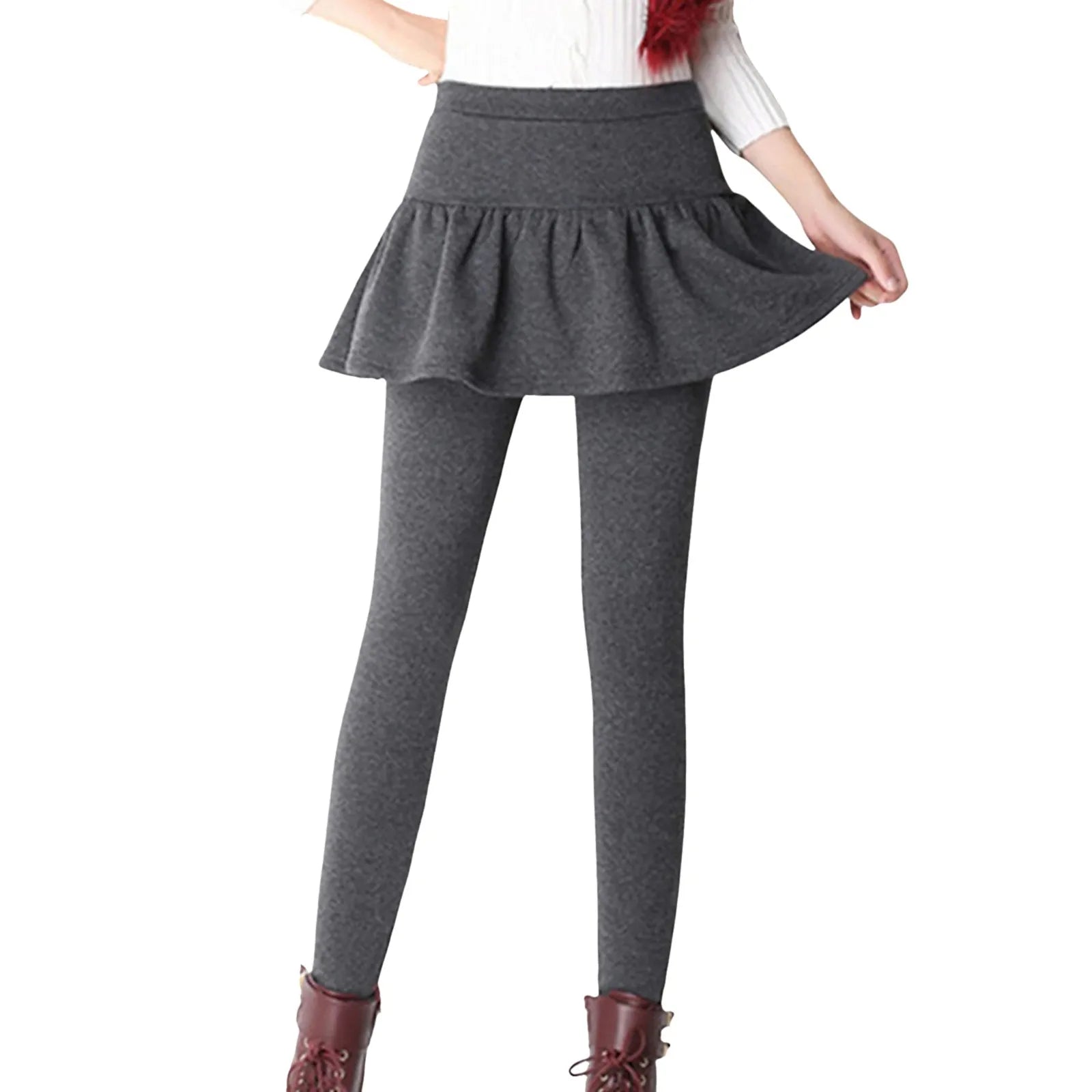 Hight Waist Skinny Leggins Womens' Warm Skirt Pants Plus Velvet Thickened Stretch Pants Fashionable Warm Leggings Winter Tights