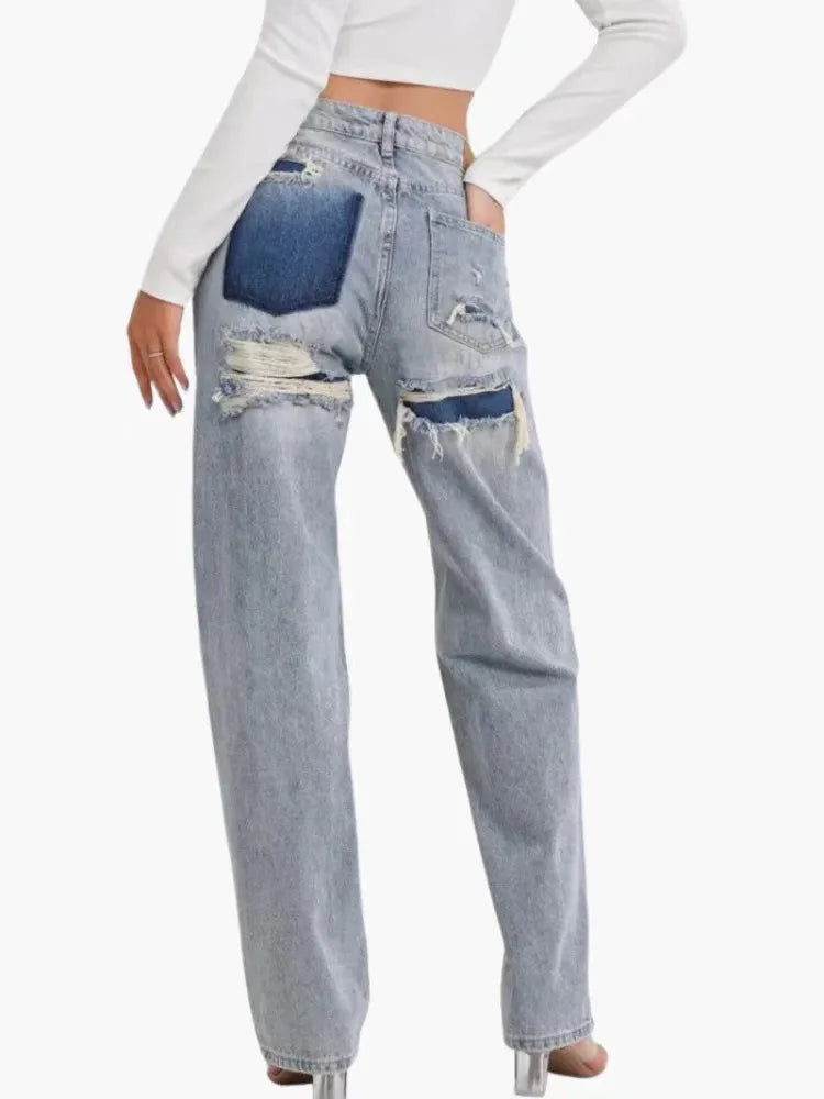 Jeans Women Denim Pant Straight Trousers Wide Leg Long Pants High Waist Y2k Streetwear Casual Mom Jeans Splice Elegant Work