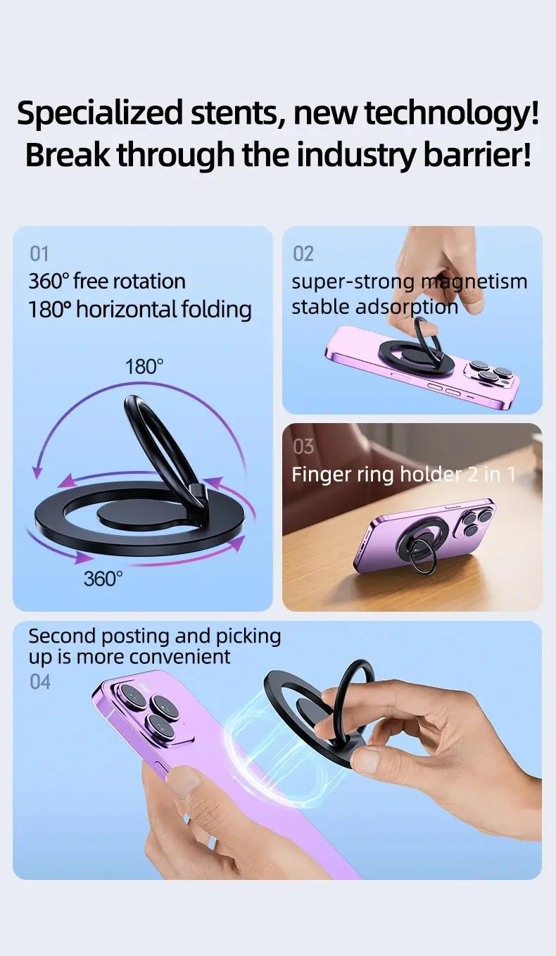 360 Magnetic Cell Phone Ring Holder Mobile Stand For Macsafe iPhone 15 14 13 12 Samsung Xiaomi Desktop Magnet Bracket Mount