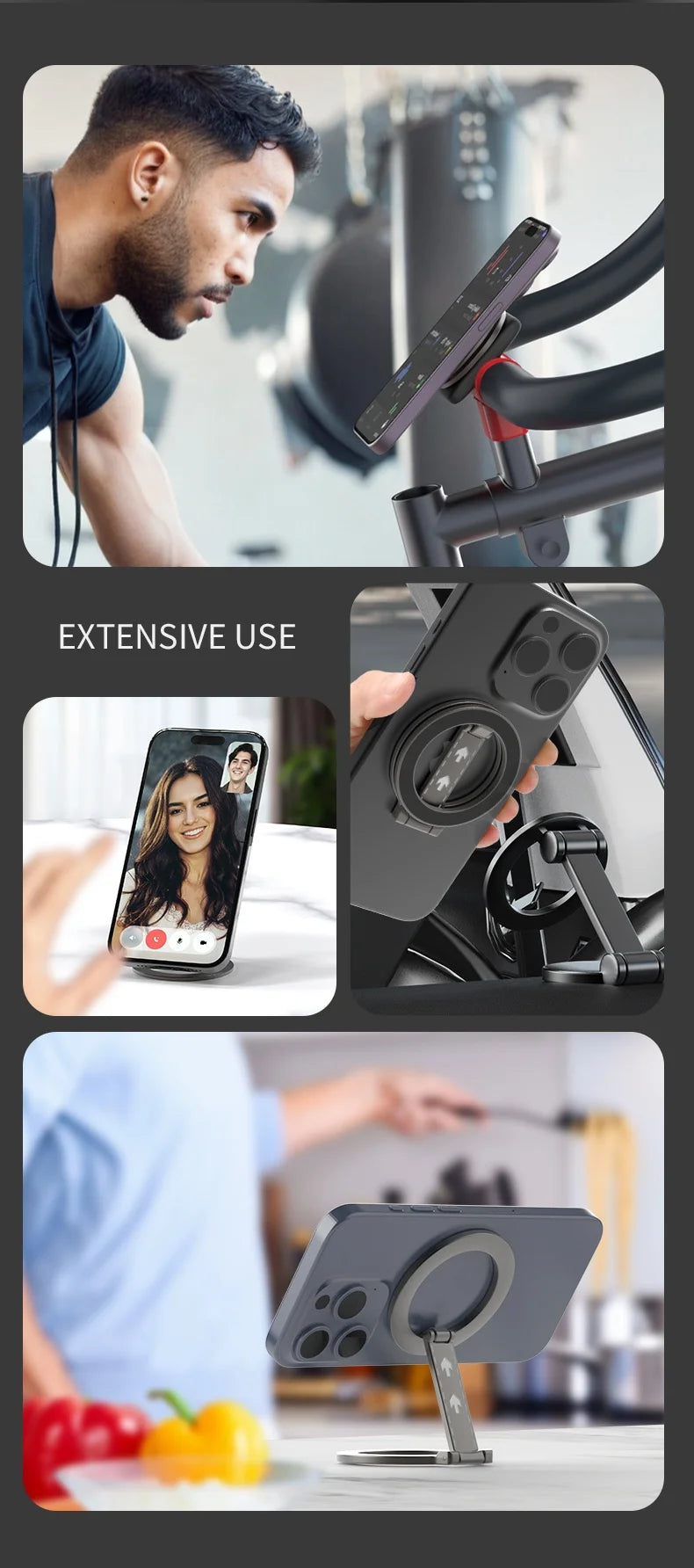 2025 Double Sided MagSafe Phone Stand Magnetic Phone Ring Holder Kickstand Magnet Grip for iPhone 15 16 Android Gym Car Holder