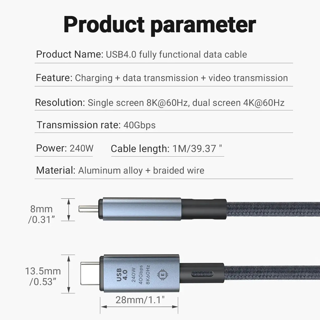 240W USB C to USB C Fast Charging Cable, 39.37IN Braided with 8K Video& 40Gbps Speed for iPhone 15Pro/Max Samsung Galaxy S22/23