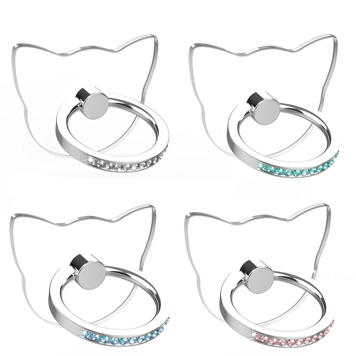 Diamond Cell Phone Ring Holder Stand Transparent Finger Grip Clear 360° Degree Rotation Kickstand Compatible iPhones