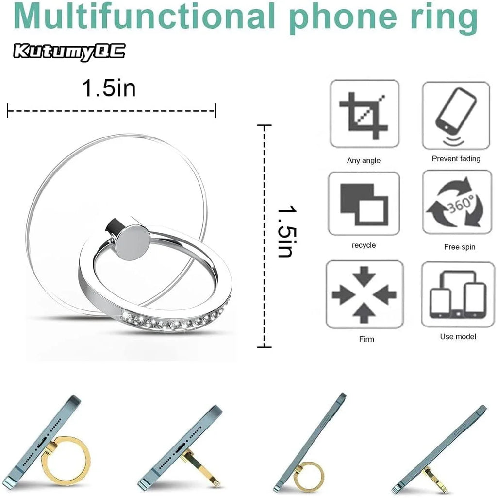 Diamond Cell Phone Ring Holder Stand Transparent Finger Grip Clear 360° Degree Rotation Kickstand Compatible iPhones