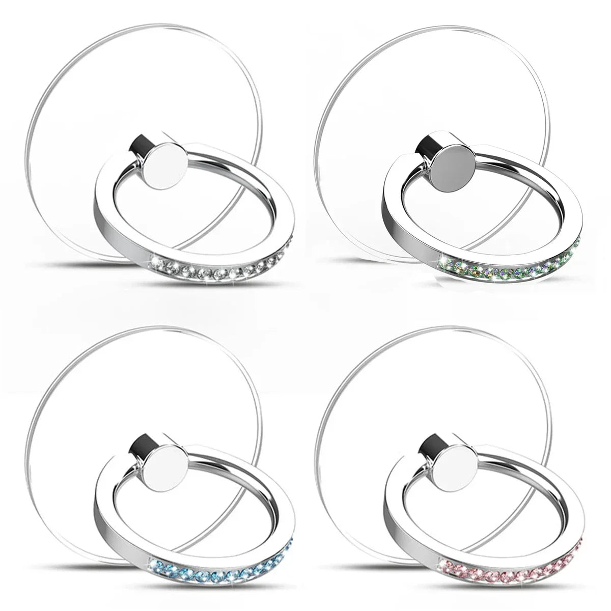 Diamond Cell Phone Ring Holder Stand Transparent Finger Grip Clear 360° Degree Rotation Kickstand Compatible iPhones