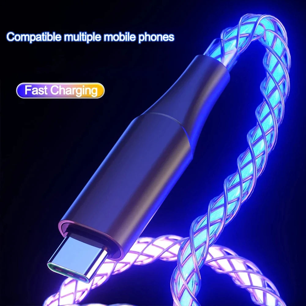 66W Color Light USB C Fast Charging Cable For Xiaomi Huawei Samsung Dual Type-C Phone Charging Data Cord For iPhone 15 Pro Max