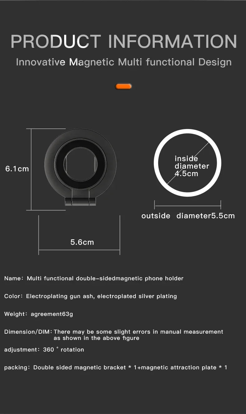 Double-Sided Holder Foldable 360° Rotating Stand with Strong Magnet & Finger Grip Suppor