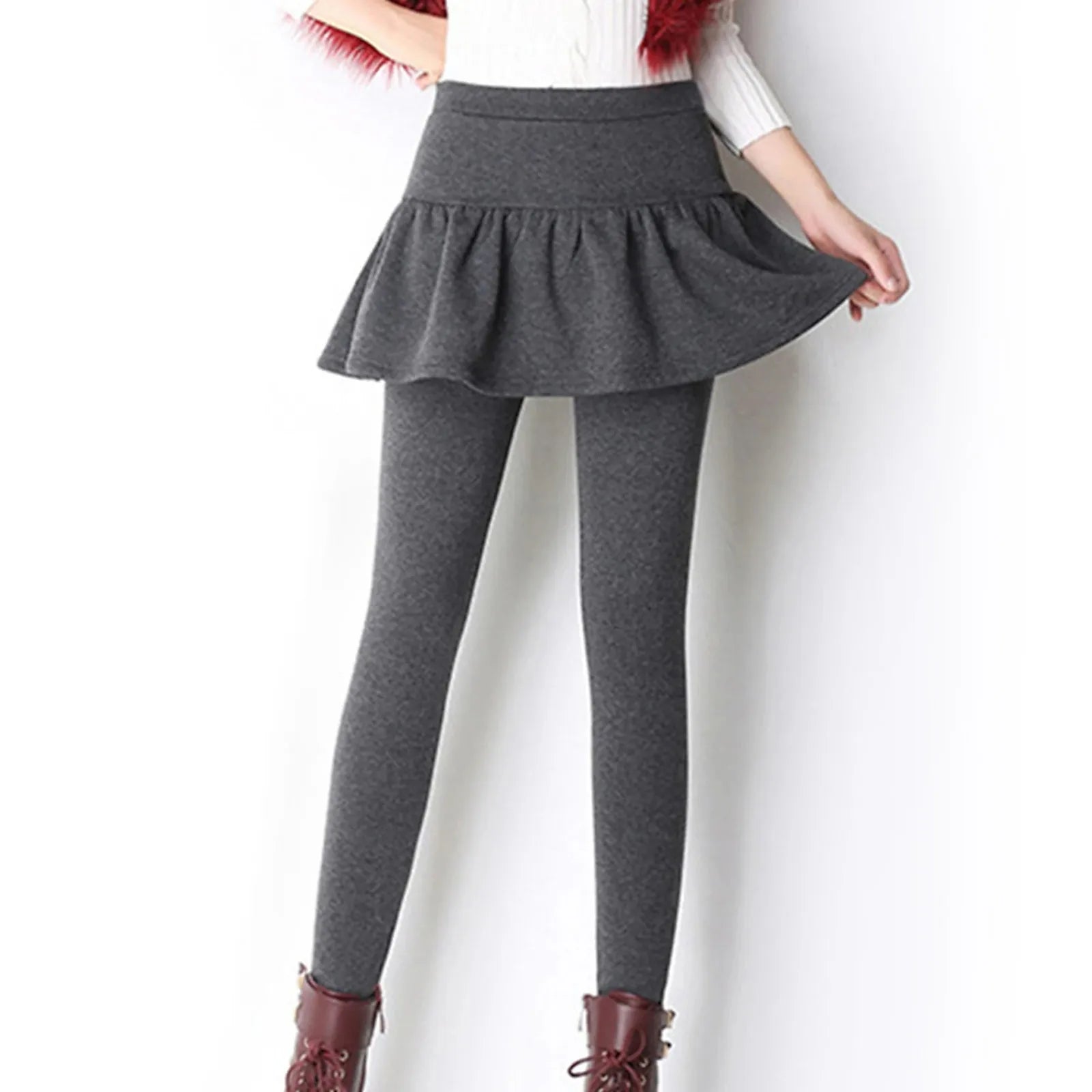 Hight Waist Skinny Leggins Womens' Warm Skirt Pants Plus Velvet Thickened Stretch Pants Fashionable Warm Leggings Winter Tights