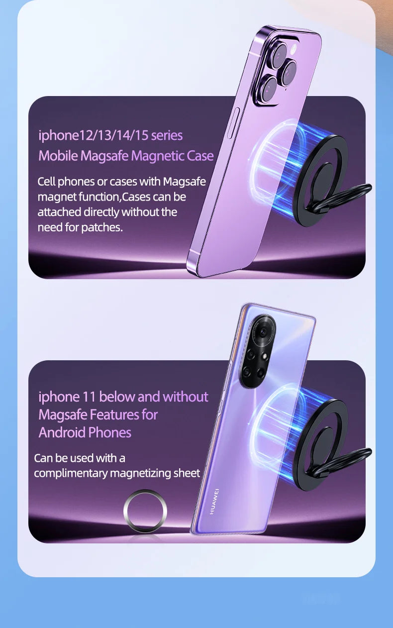 360 Magnetic Cell Phone Ring Holder Mobile Stand For Macsafe iPhone 15 14 13 12 Samsung Xiaomi Desktop Magnet Bracket Mount
