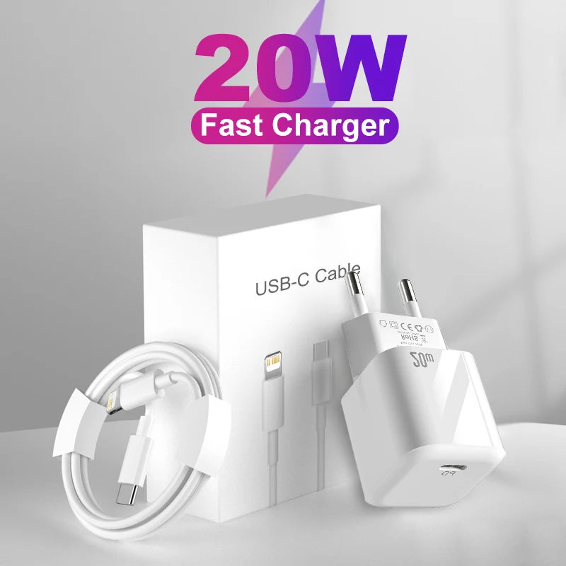 For Apple Charger PD 20W For iPhone 14 13 12 11 Pro Max USB-C Fast Charging Cable X XS XR 7 8 Plus SE Phone Accessories