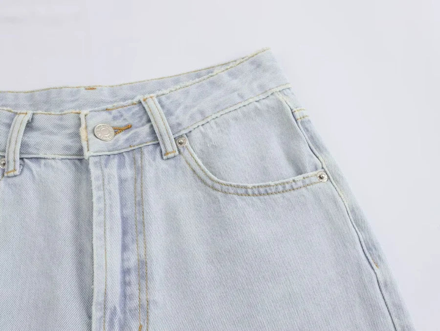 ETJ Wide-leg high-waisted jeans  women's classic everything with five pockets washed soft comfortable ultra-long jeans6045022