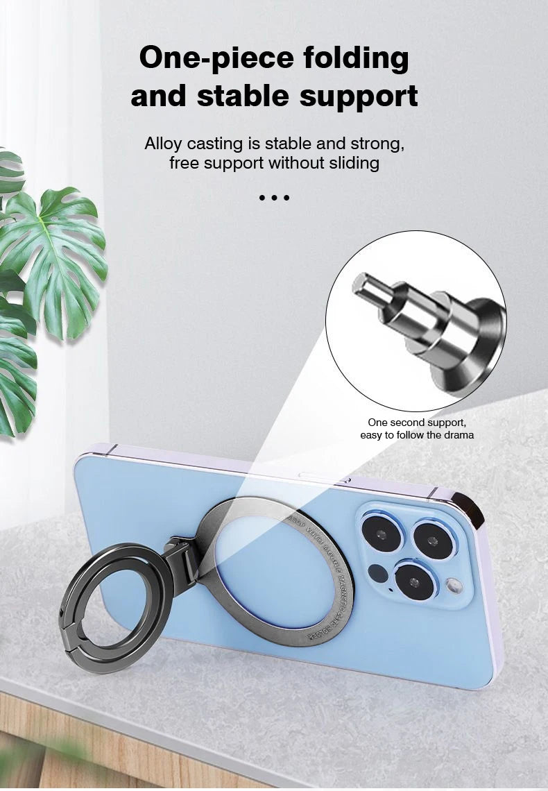 Magnetic Phone Ring Holder Phone Bracket Foldable Removable Cell Phone Grip Kickstand For iPhone 15 Samsung Xiaomi OPPO