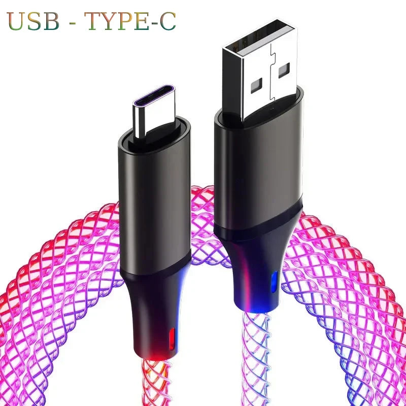 66W Color Light USB C Fast Charging Cable For Xiaomi Huawei Samsung Dual Type-C Phone Charging Data Cord For iPhone 15 Pro Max