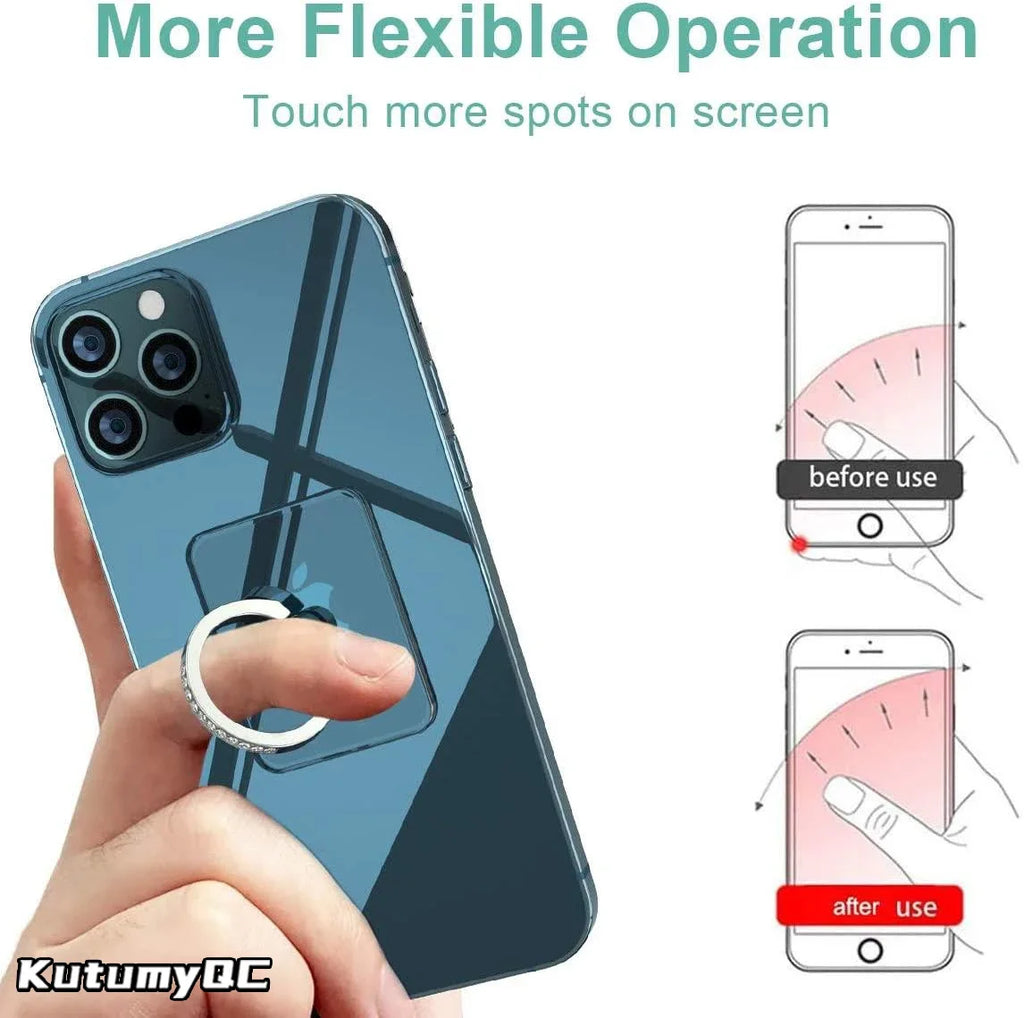 Diamond Cell Phone Ring Holder Stand Transparent Finger Grip Clear 360° Degree Rotation Kickstand Compatible iPhones