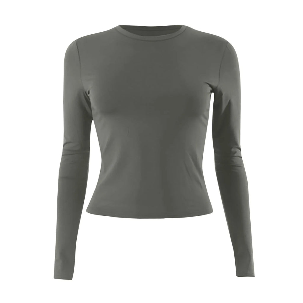 Cotton O Neck Long Sleeve Shirt Women Sexy Cropped Tops 2025 Autumn Black Casual Skinny Slim Basic Woman T Shirts White Clothing