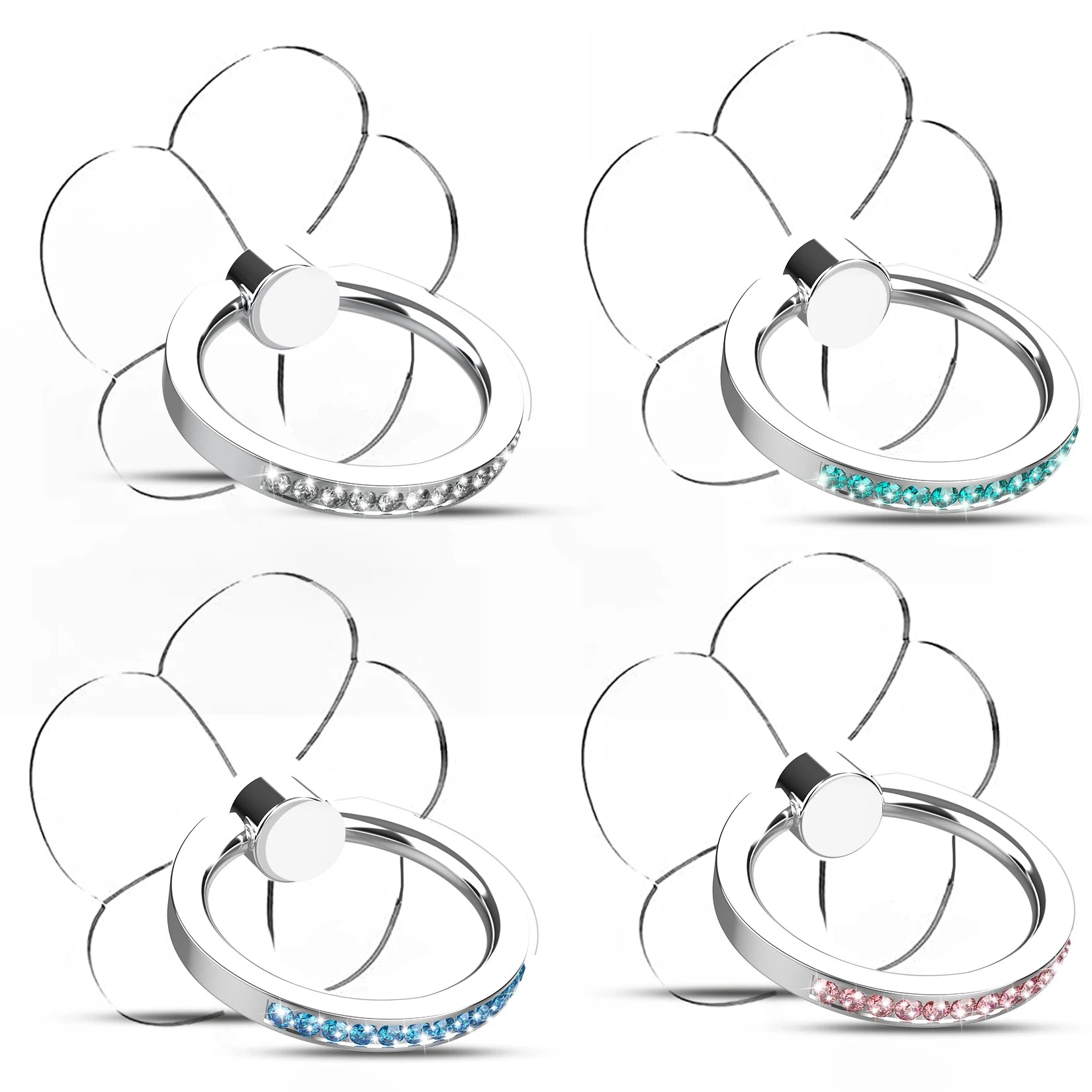 Cell Phone Ring Holder Stand Diamond Transparent Finger Grip Clear 360° Degree Rotation Kickstand Compatible iPhones