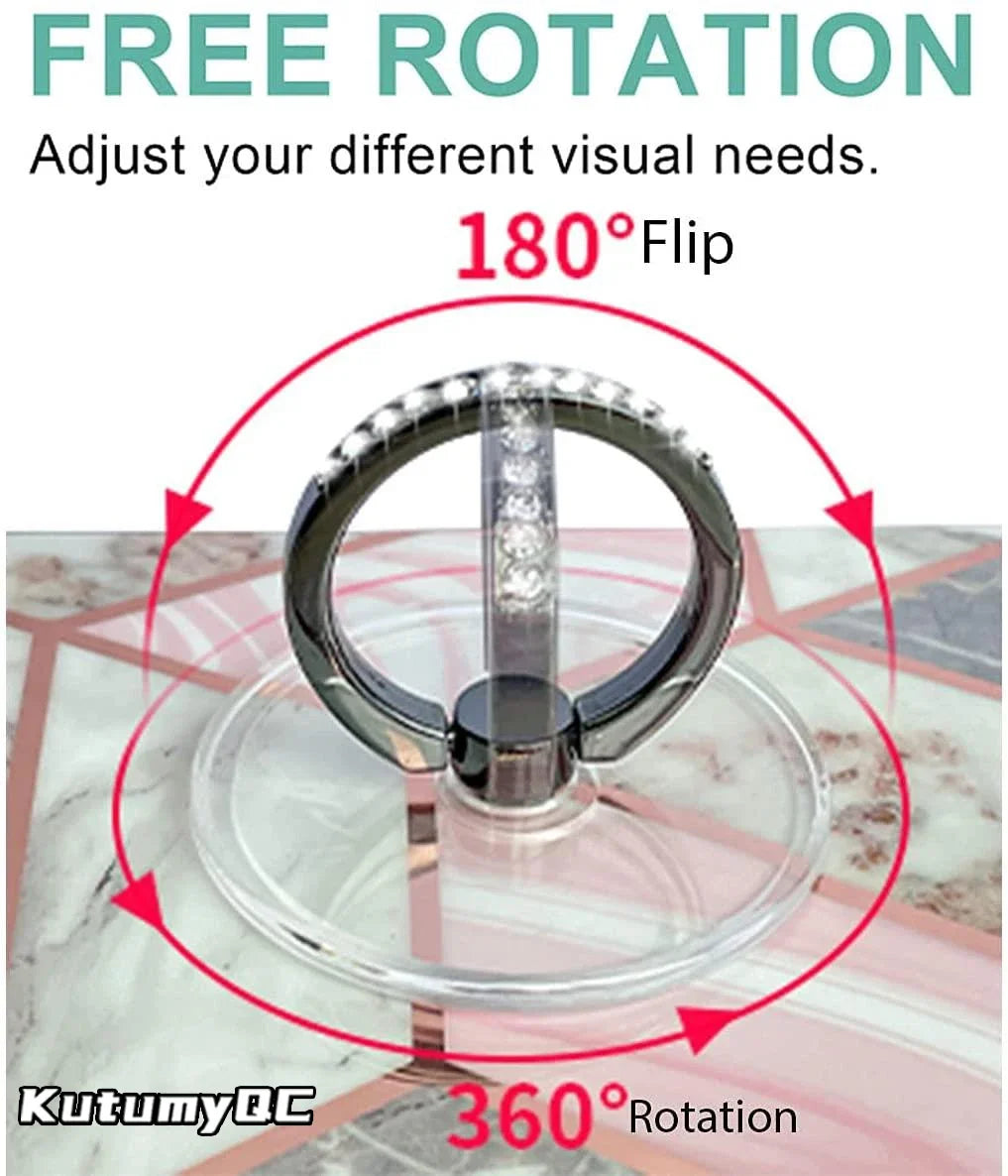 Diamond Cell Phone Ring Holder Stand Transparent Finger Grip Clear 360° Degree Rotation Kickstand Compatible iPhones