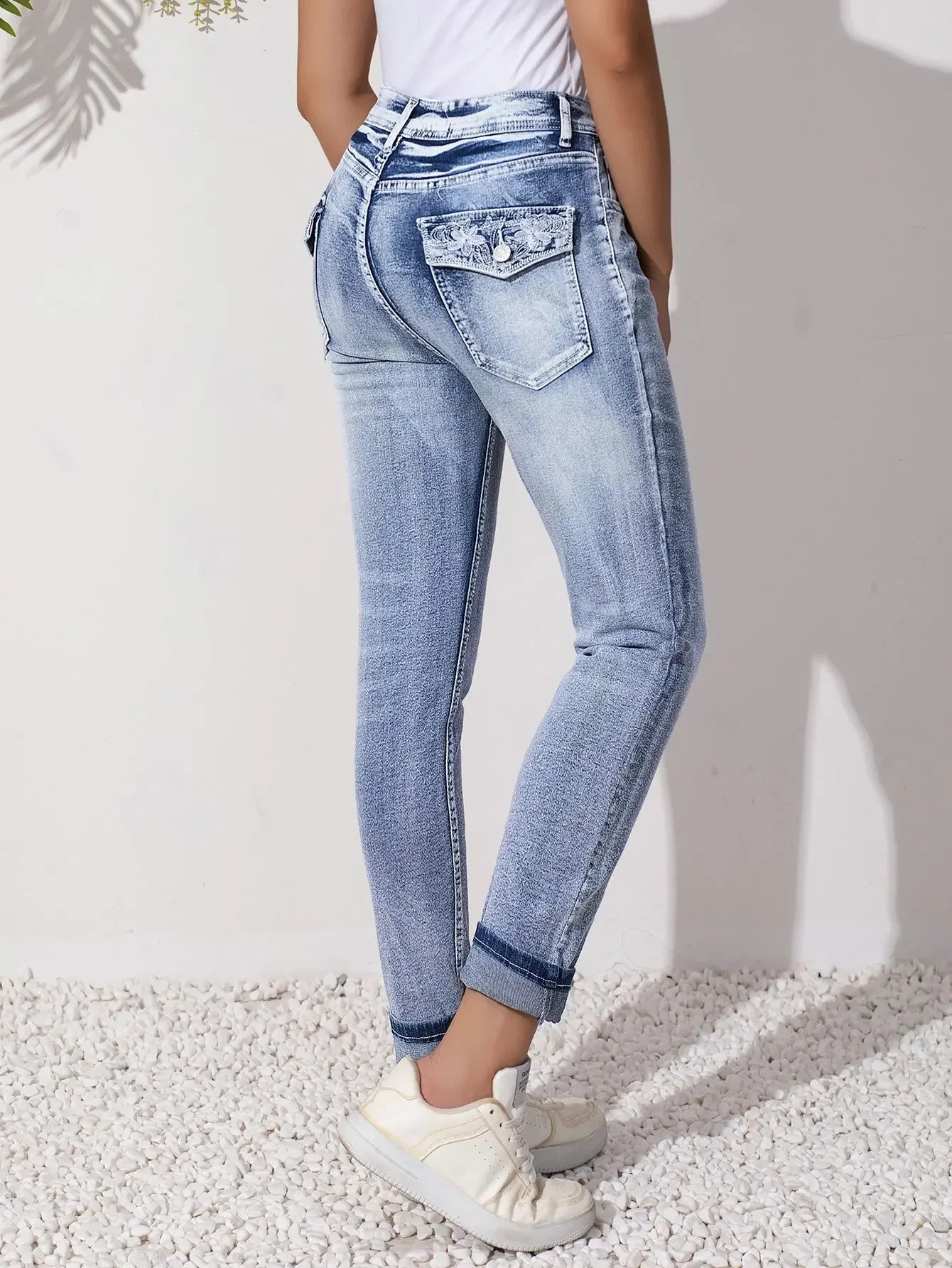 Jeans For Woman Y2k Jeans Blue Stretch Embroidery Denim Pants Fashion Trend 2025 Comfort Fit Vintage Style Casual Wear