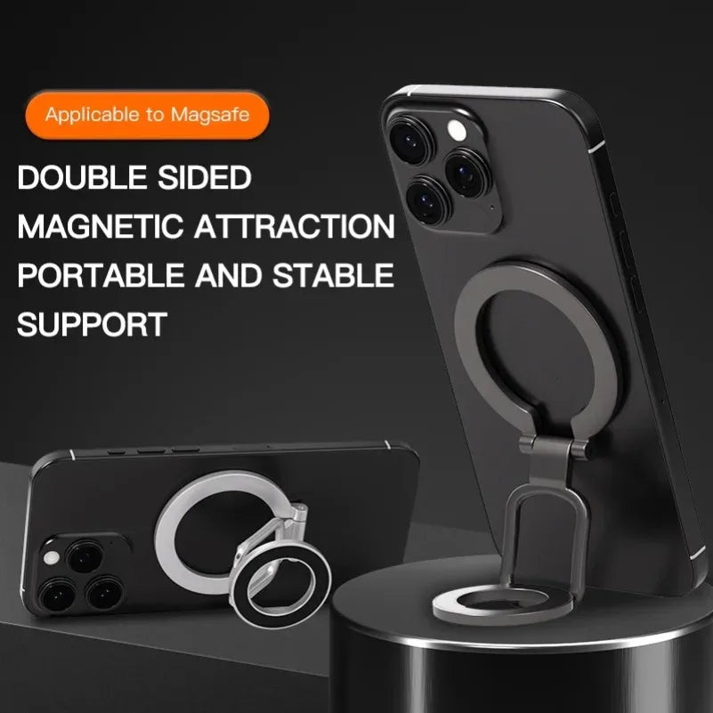 Double-Sided Holder Foldable 360° Rotating Stand with Strong Magnet & Finger Grip Suppor
