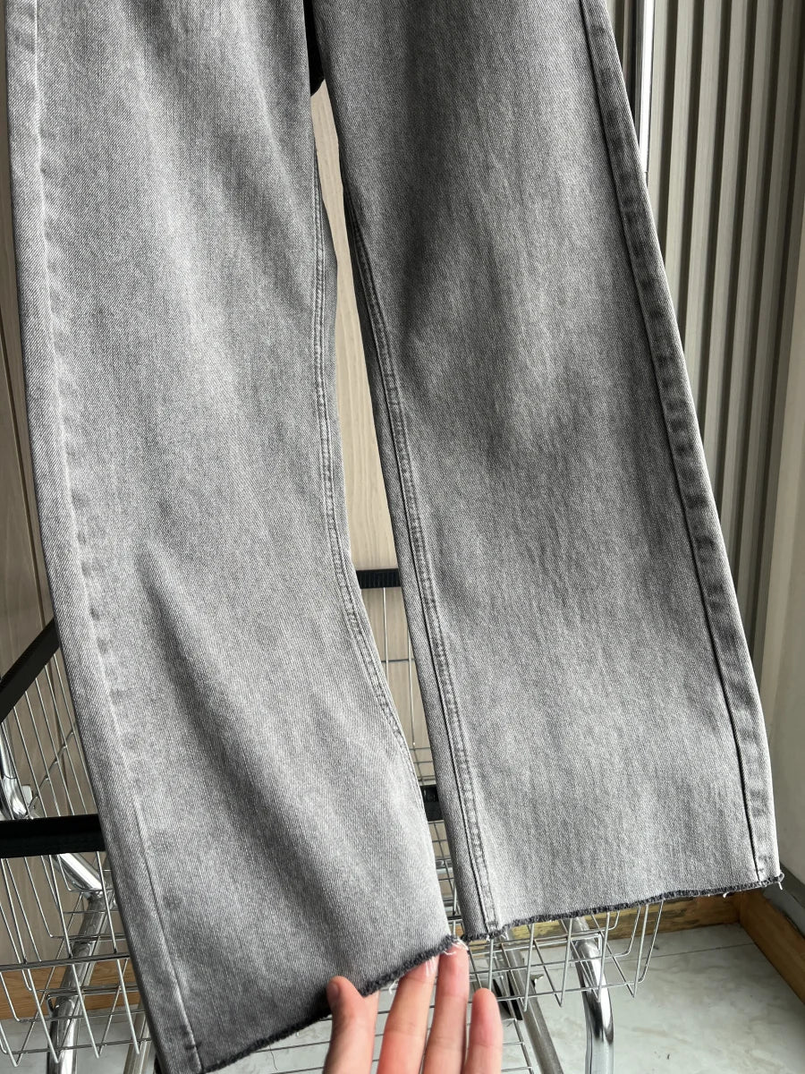 ETJ Wide-leg high-waisted jeans  women's classic everything with five pockets washed soft comfortable ultra-long jeans6045022