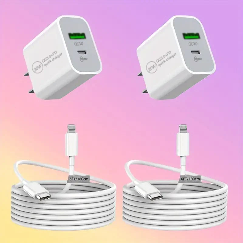 1-3Set 20W US USB C Port Fast Charger For iPhone 14 13 12 11 Pro Max Plus XR Xs 7 8 3.3 Ft USB C Fast Charging Cable Accessories