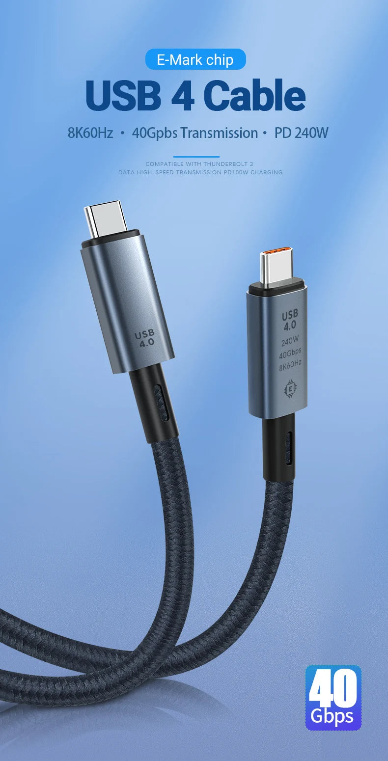 240W USB C to USB C Fast Charging Cable, 39.37IN Braided with 8K Video& 40Gbps Speed for iPhone 15Pro/Max Samsung Galaxy S22/23