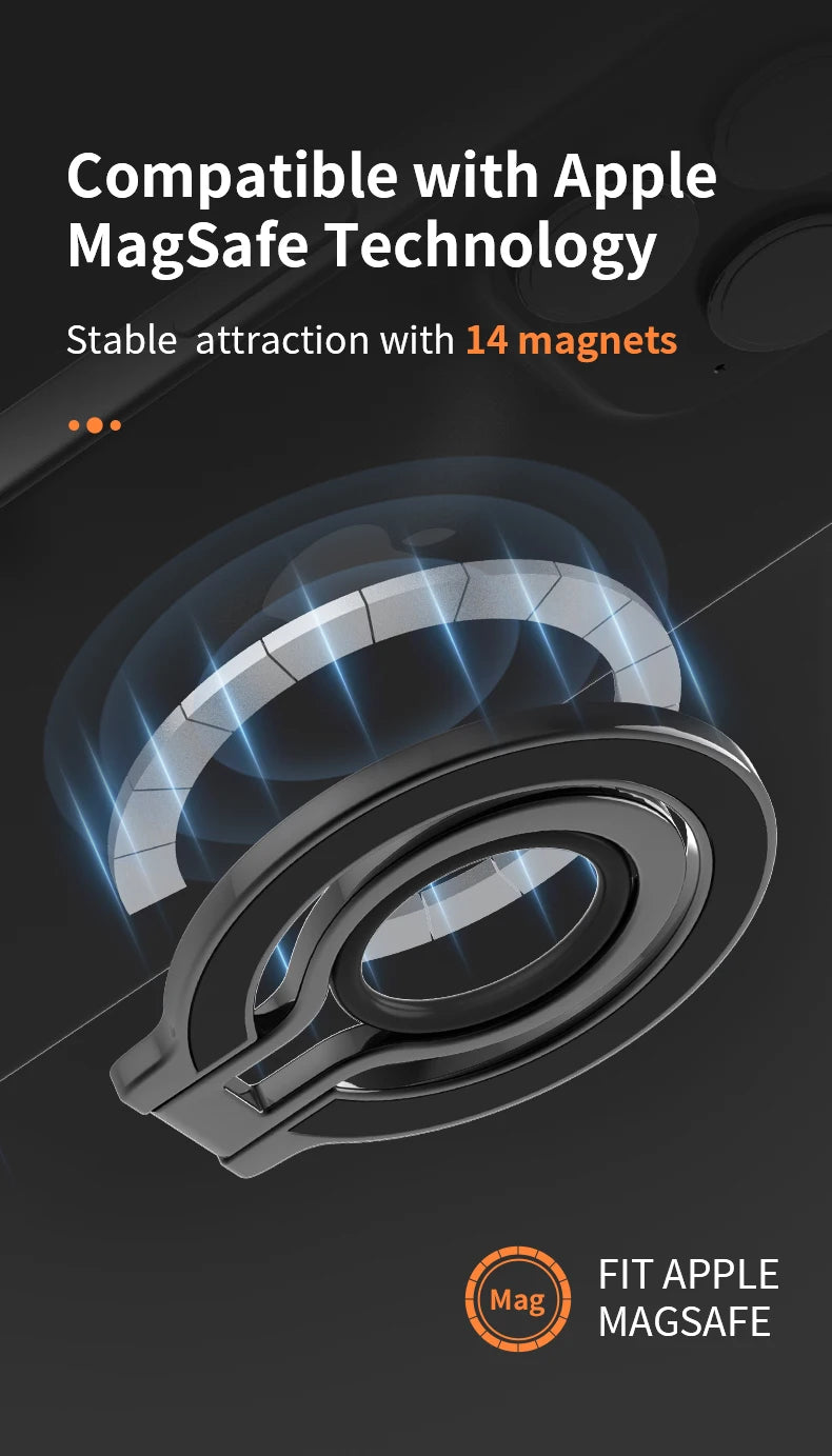 Magnetic Cell Phone Ring Holder Compatible with iPhone 12 13 14 15 Series MagSafe Removable Cell Phone Grip Kickstand