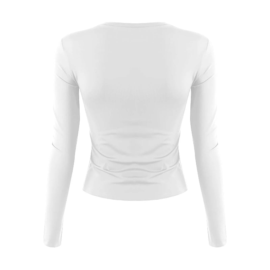 Cotton O Neck Long Sleeve Shirt Women Sexy Cropped Tops 2025 Autumn Black Casual Skinny Slim Basic Woman T Shirts White Clothing
