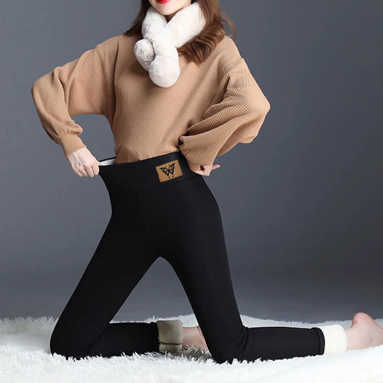 Women's Winter Fleece Leggings High Waist Velvet Keep Warm Tights Pants Solid Color Comfortable Stretchy Thermal Leggins S-3XL