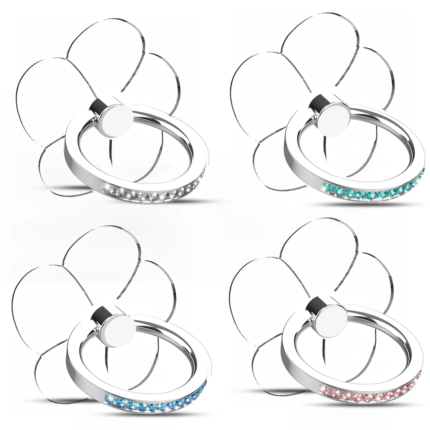 Diamond Cell Phone Ring Holder Stand Transparent Finger Grip Clear 360° Degree Rotation Kickstand Compatible iPhones