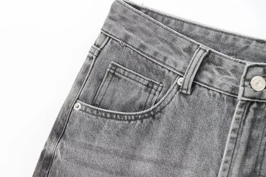 ETJ Wide-leg high-waisted jeans  women's classic everything with five pockets washed soft comfortable ultra-long jeans6045022