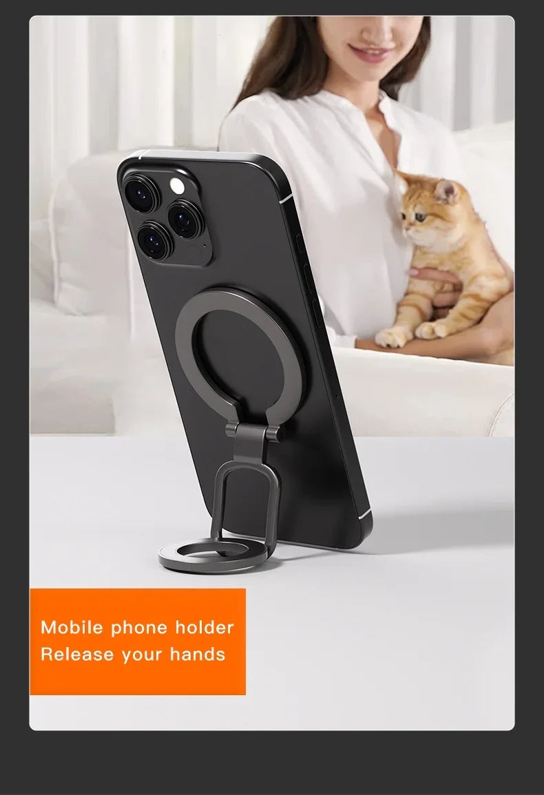 Double-Sided Holder Foldable 360° Rotating Stand with Strong Magnet & Finger Grip Suppor