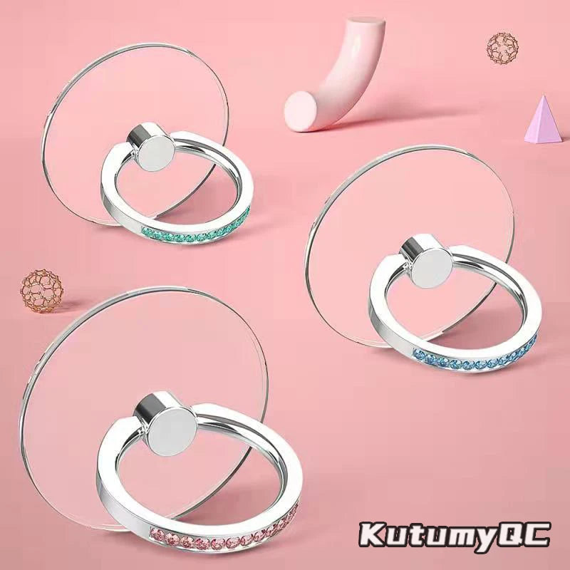 Cell Phone Ring Holder Stand Diamond Transparent Finger Grip Clear 360° Degree Rotation Kickstand Compatible iPhones
