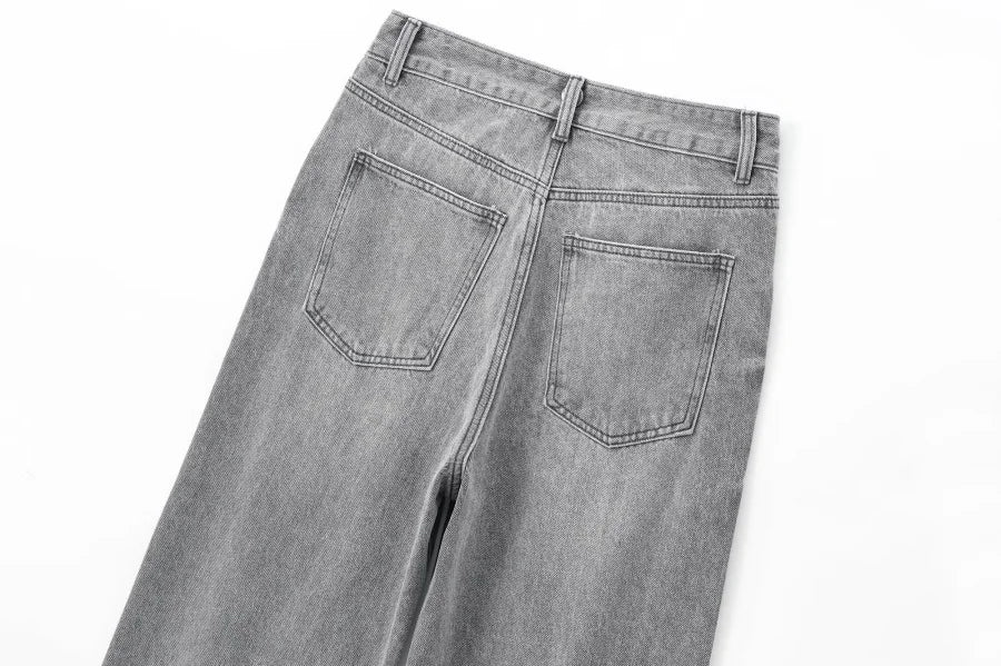 ETJ Wide-leg high-waisted jeans  women's classic everything with five pockets washed soft comfortable ultra-long jeans6045022