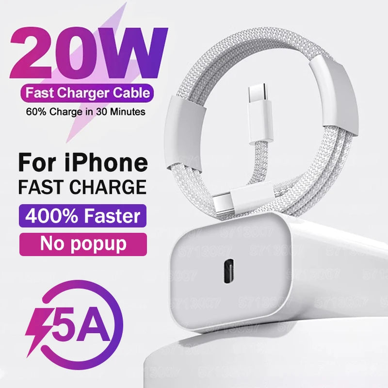 For Apple PD 20W Fast Charger For iPhone 15 13 12 11 14 16 Pro Max Plus X XR XS MAX iPad Quick Charger USB C Fast Charging Cable