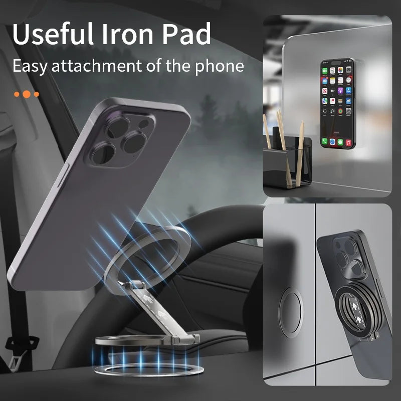2025 Double Sided MagSafe Phone Stand Magnetic Phone Ring Holder Kickstand Magnet Grip for iPhone 15 16 Android Gym Car Holder