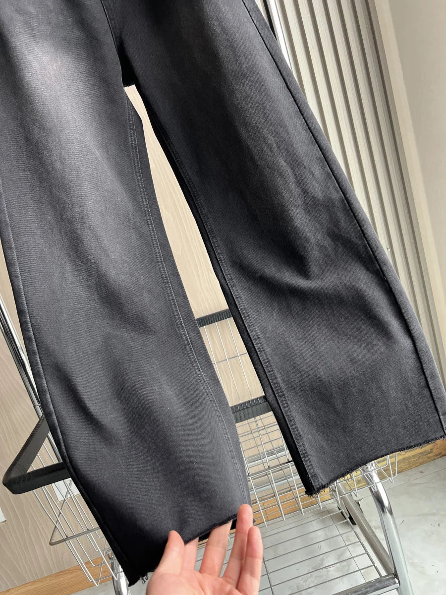 ETJ Wide-leg high-waisted jeans  women's classic everything with five pockets washed soft comfortable ultra-long jeans6045022