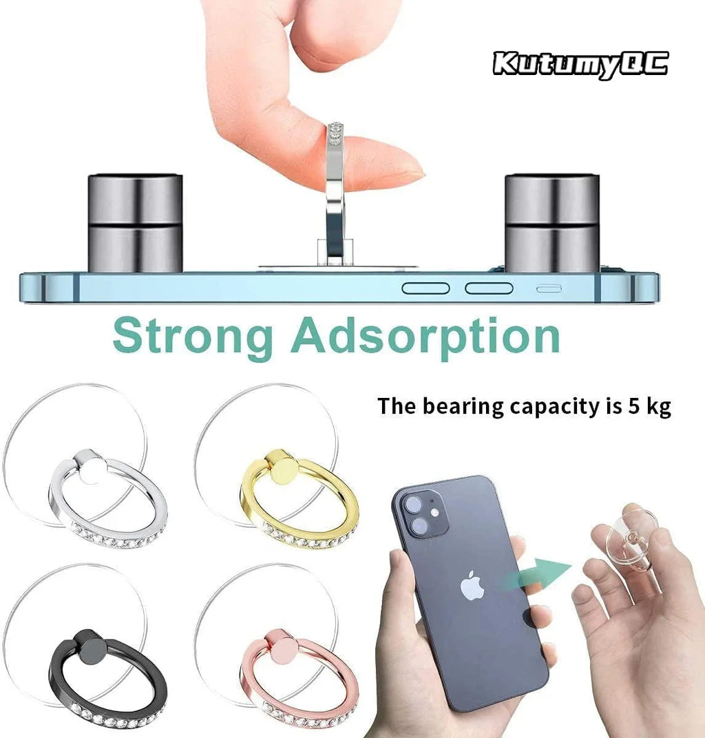 Diamond Cell Phone Ring Holder Stand Transparent Finger Grip Clear 360° Degree Rotation Kickstand Compatible iPhones
