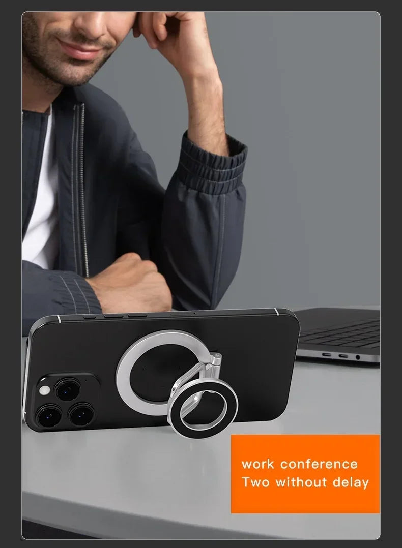 Double-Sided Holder Foldable 360° Rotating Stand with Strong Magnet & Finger Grip Suppor