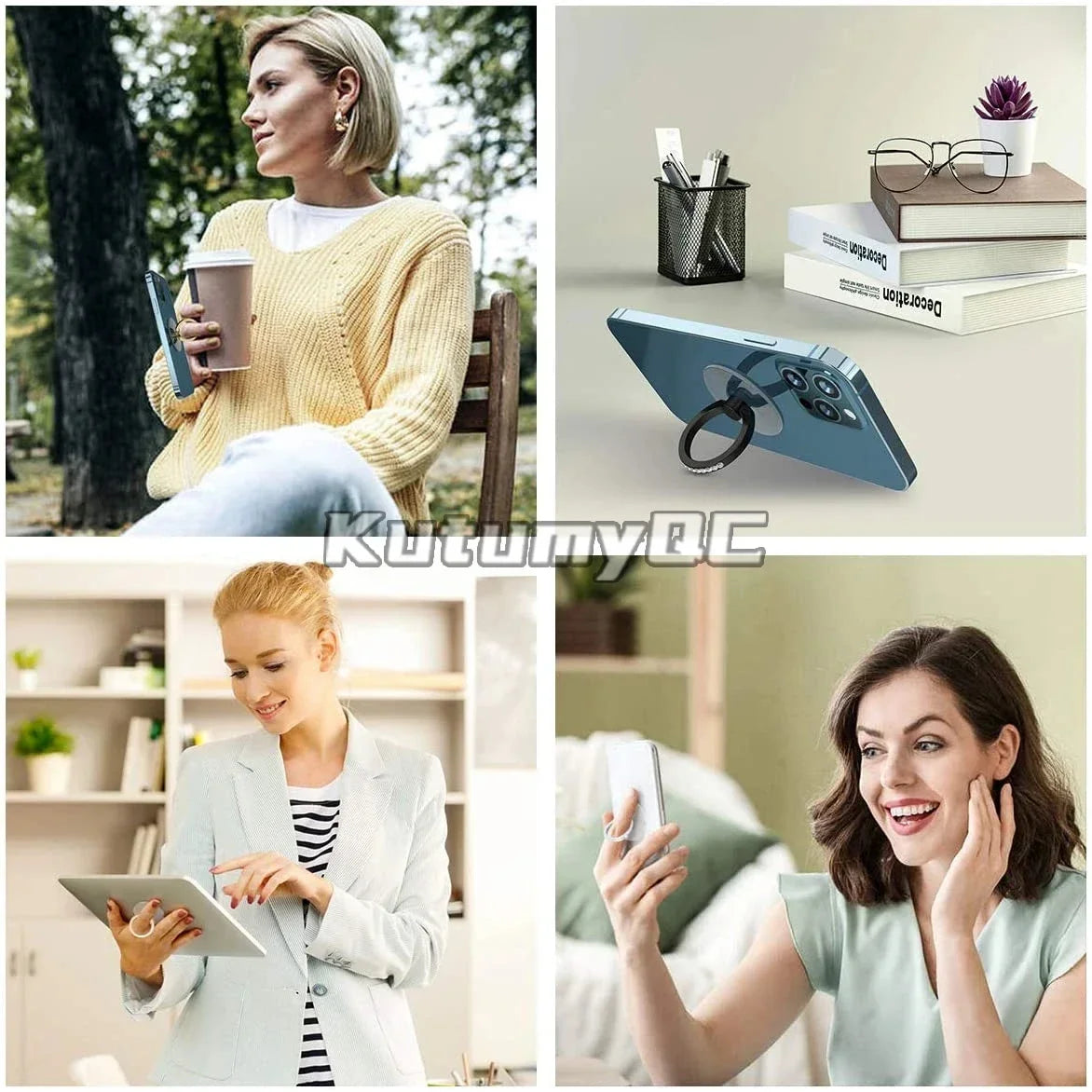 Diamond Cell Phone Ring Holder Stand Transparent Finger Grip Clear 360° Degree Rotation Kickstand Compatible iPhones