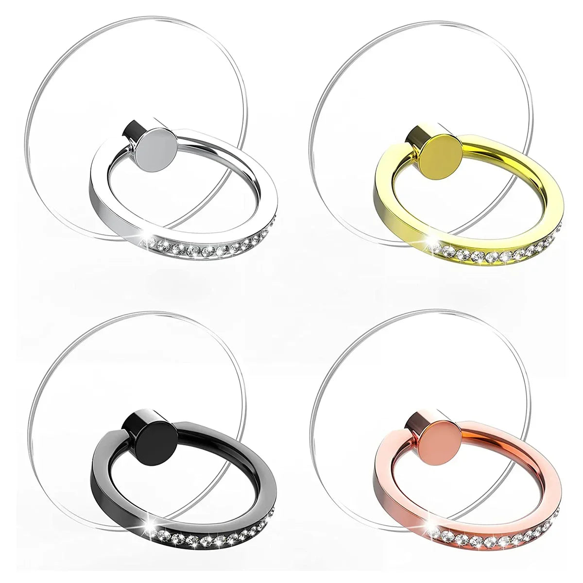 Diamond Cell Phone Ring Holder Stand Transparent Finger Grip Clear 360° Degree Rotation Kickstand Compatible iPhones