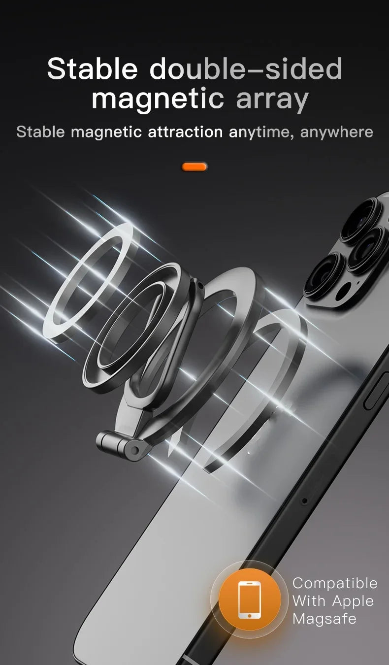 Double-Sided Holder Foldable 360° Rotating Stand with Strong Magnet & Finger Grip Suppor