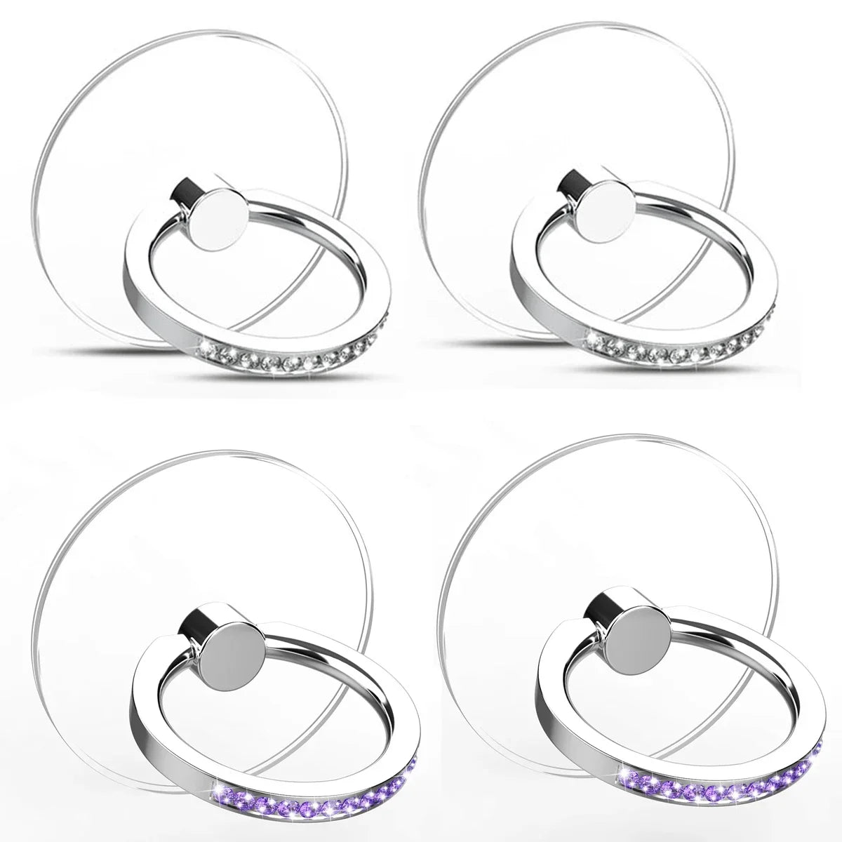 Diamond Cell Phone Ring Holder Stand Transparent Finger Grip Clear 360° Degree Rotation Kickstand Compatible iPhones